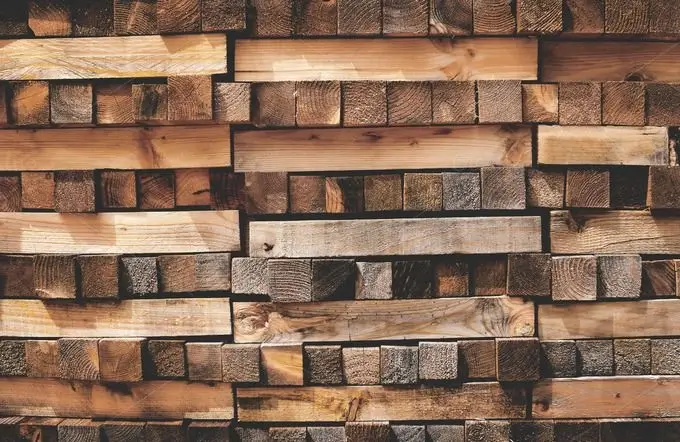 Stacks of structural lumber planks