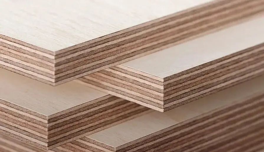 Several sheets of plywood sheathing stacked together