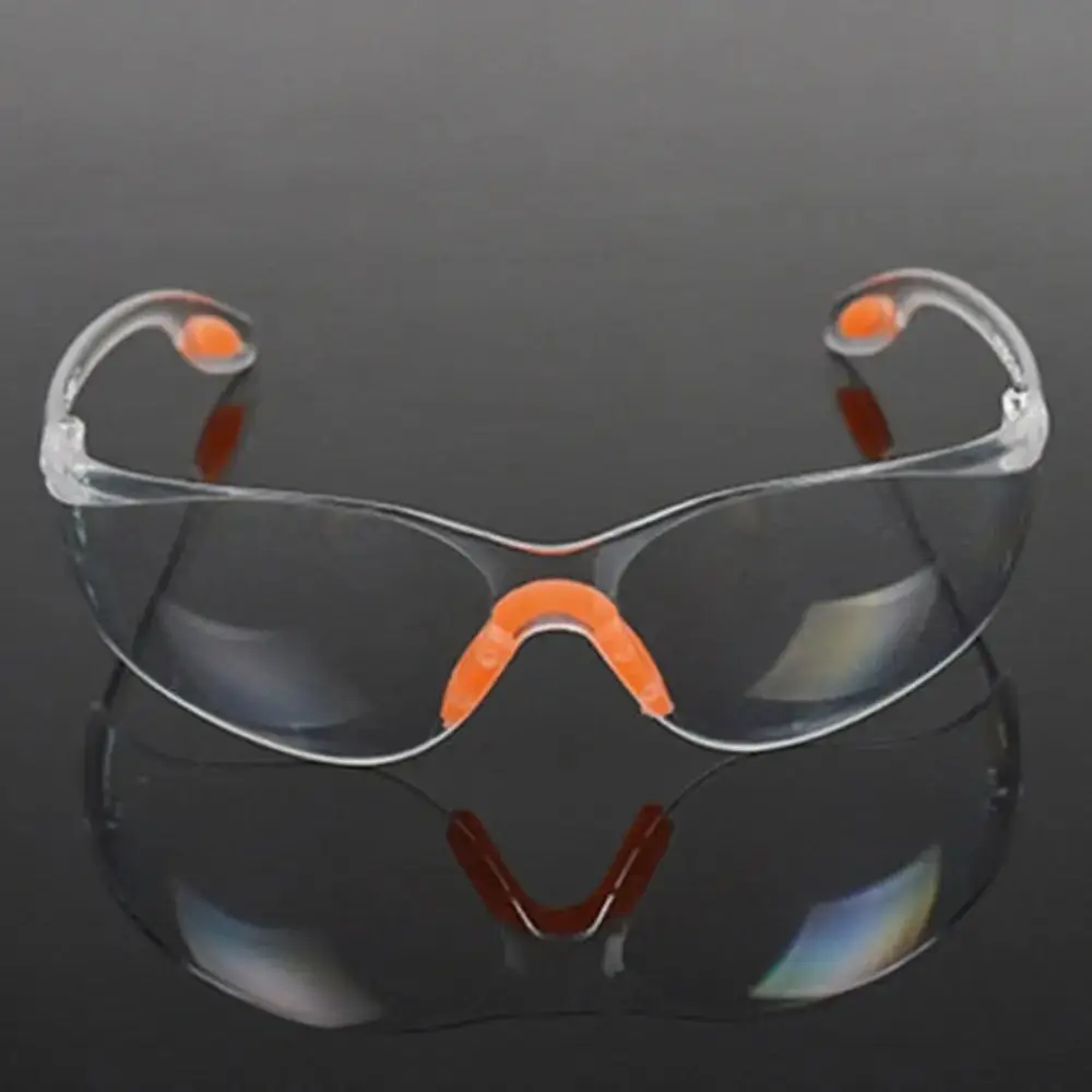 A pair of clear safety goggles