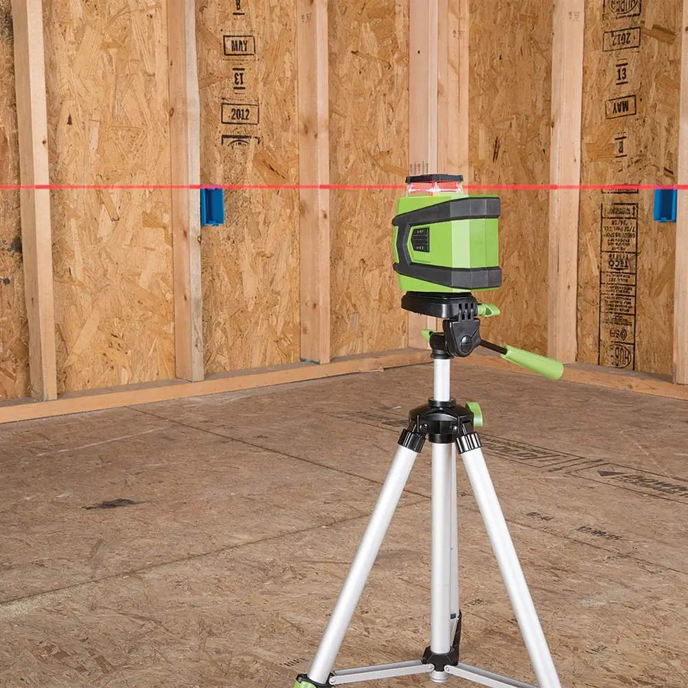 A self-leveling cross-line laser level on a tripod